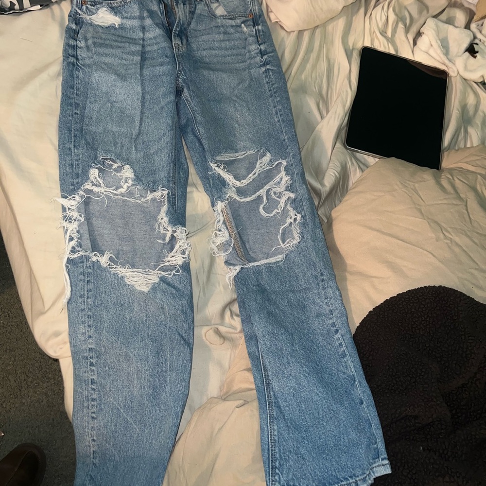 American Eagle Outfitters Blue Boyfriend Jeans with Distressed Rips